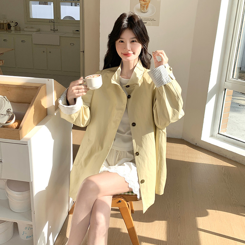 高级感减龄超好看皮衣外套女2025新款秋季韩版宽松减龄奶黄色外套,女装风衣,2C036