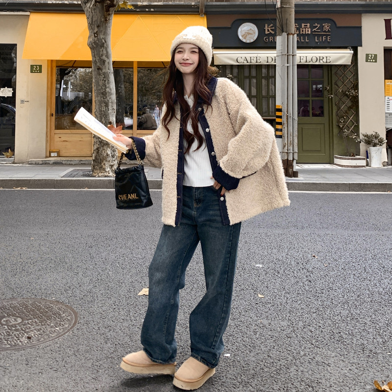 冬季新款米杏色羊羔毛外套RF2C036-Y617-P205-K318,女装毛呢外套,2C036