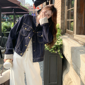 韩系chic藏蓝色牛仔外套女2025春秋超火好看休闲减龄工装夹克上衣图片