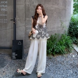 设计感无袖上衣套装女2025夏季新款时尚蕾丝拼接背心阔腿裤两件套，女装套装/套裙，2C036