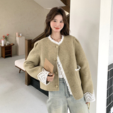 蕾丝拼接小香风毛呢外套女2025春季新款高级感超好看气质短款上衣，女装毛呢外套，2C036