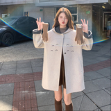 米灰色龙猫连帽正70双面羊毛大衣尾巴可拆RF2C036-Y610-P265-K398，女装毛呢外套，2C036