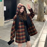 红格子加灰色两面穿连帽正70双面羊毛大衣RF2C036-Y609-P250-K378，女装毛呢外套，2C036