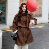 小小秋冬新款咖啡色麂皮绒大衣RF2C036-W569-P175-K258，女装风衣，2C036