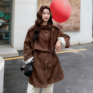 小小 秋冬新款咖啡色麂皮绒大衣 RF2C036-W569-P175-K258,风衣,2C036