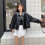 减龄气质黑色翻领皮衣短外套女春秋2025新款小个子PU夹克流行爆款，女装皮衣，2C036