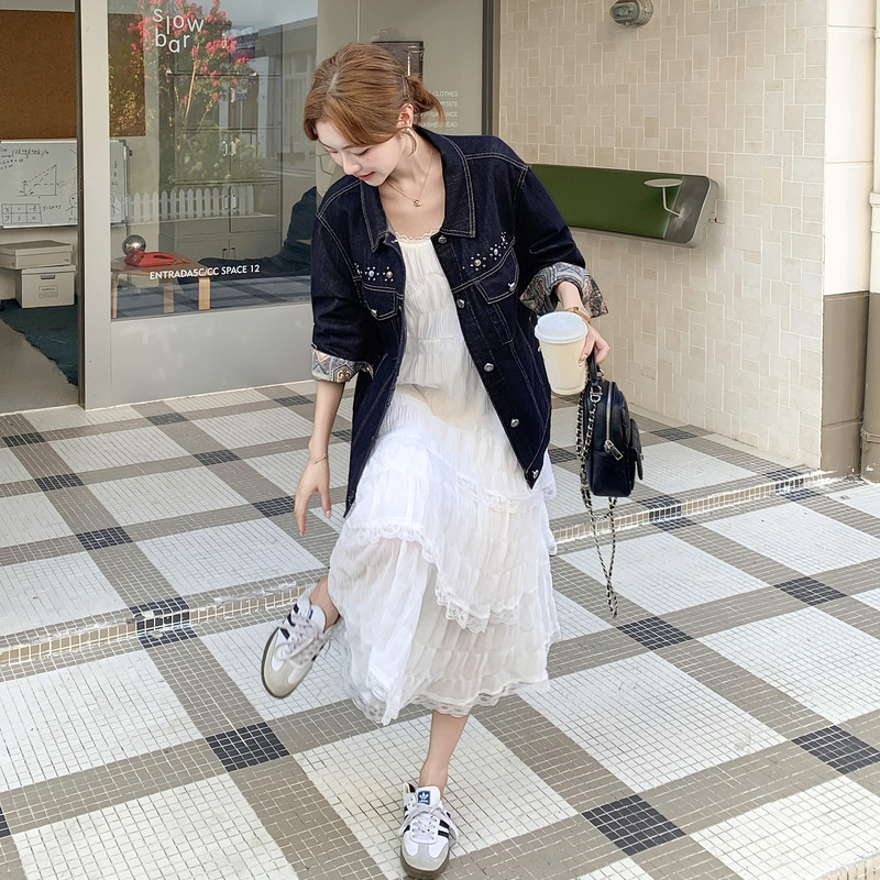 深蓝色设计感牛仔外套女2025秋季新款韩版小个子减龄休闲翻领夹克,女装短外套,2C036