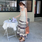 海边度假风镂空上衣套装裙子女夏季2025新款波点条纹半身裙两件套，女装套装/套裙，2C036