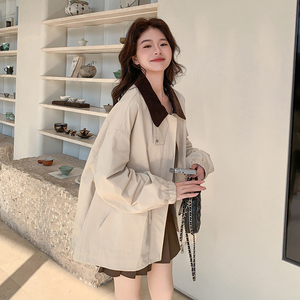 秋装新款 奶油杏撞色领风衣外套 RF2C036-F352-P150-K218图片