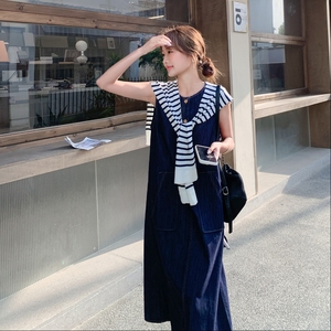 夏季薄款2025淡人超火独特绝美韩系长裙子披肩无袖软牛仔连衣裙女图片