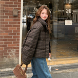 咖色复古格子90绒羽绒服女冬季2025新款氛围感短款加厚高级感外套，女装羽绒服，2C036
