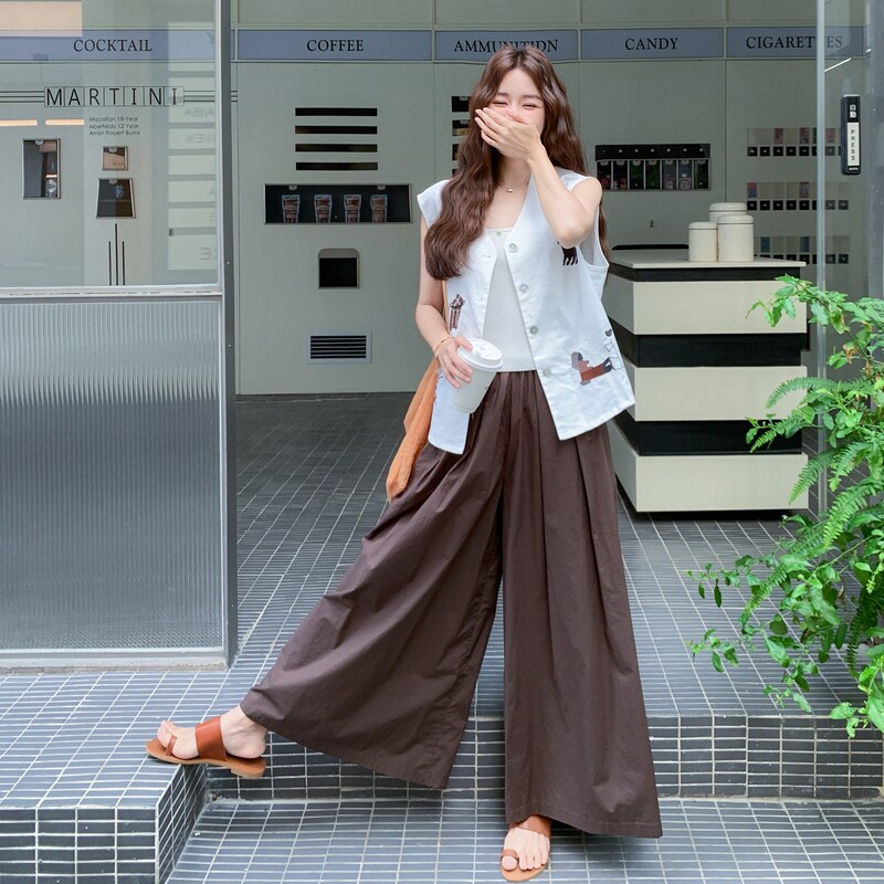 重工刺绣马甲阔腿裤套装女夏2025新款小众不撞款大方得体两件套,女装套装/套裙,2C036