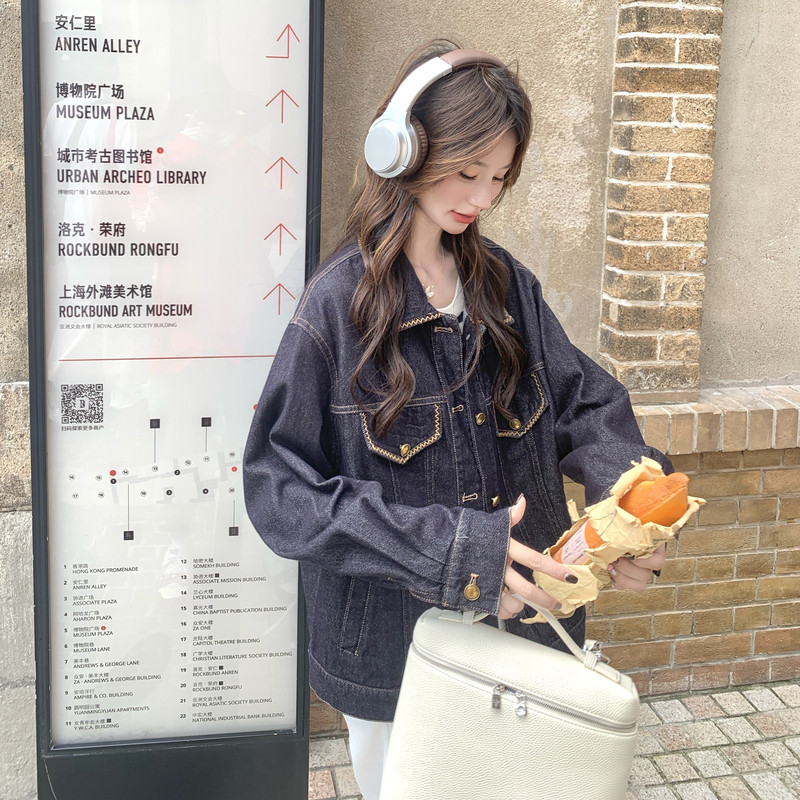 休闲港风复古牛仔短外套女春秋2025新款小个子夹克上衣爆款高级感,女装短外套,2C036