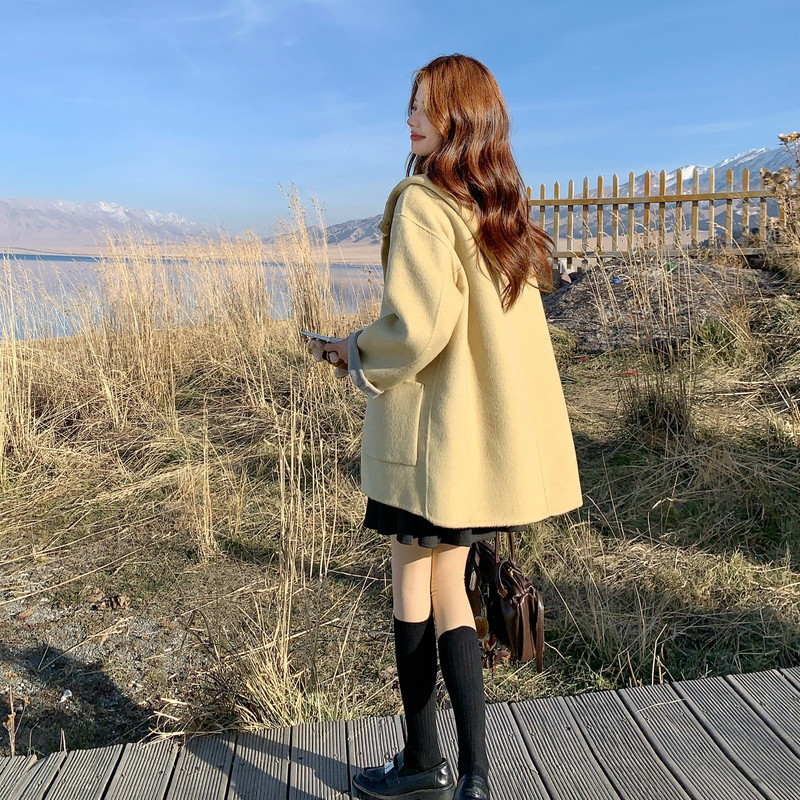 冬季新款奶黄色正70双面双色羊毛大衣RF2C036-Y619-P245-K368,女装毛呢外套,2C036