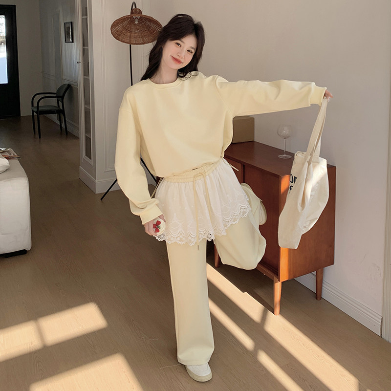 奶甜系蕾丝拼接卫衣女2025春季新款韩系减龄小个子卫裤,女装卫衣/绒衫,2C036