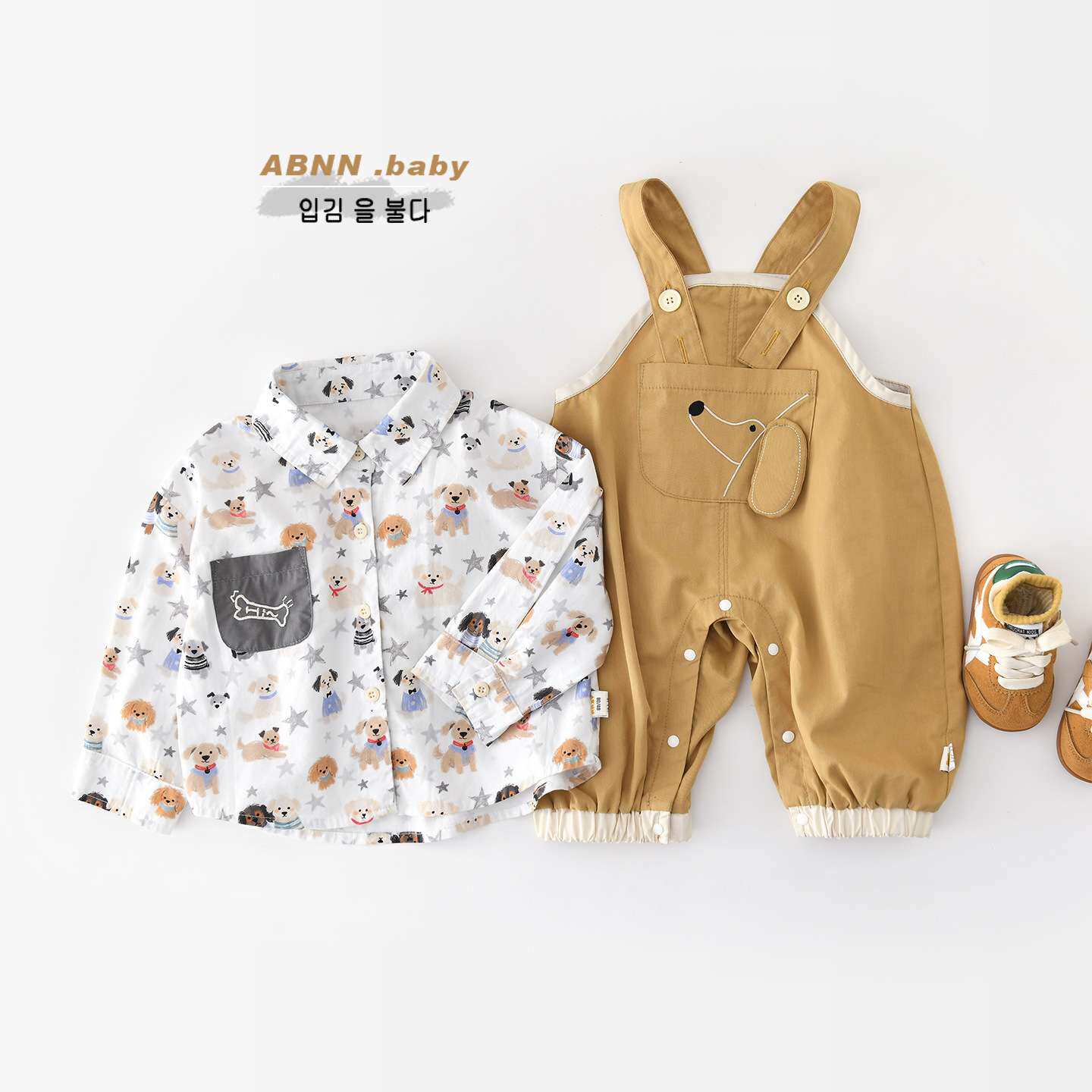 婴幼儿秋装韩版满印衬衫+背带裤