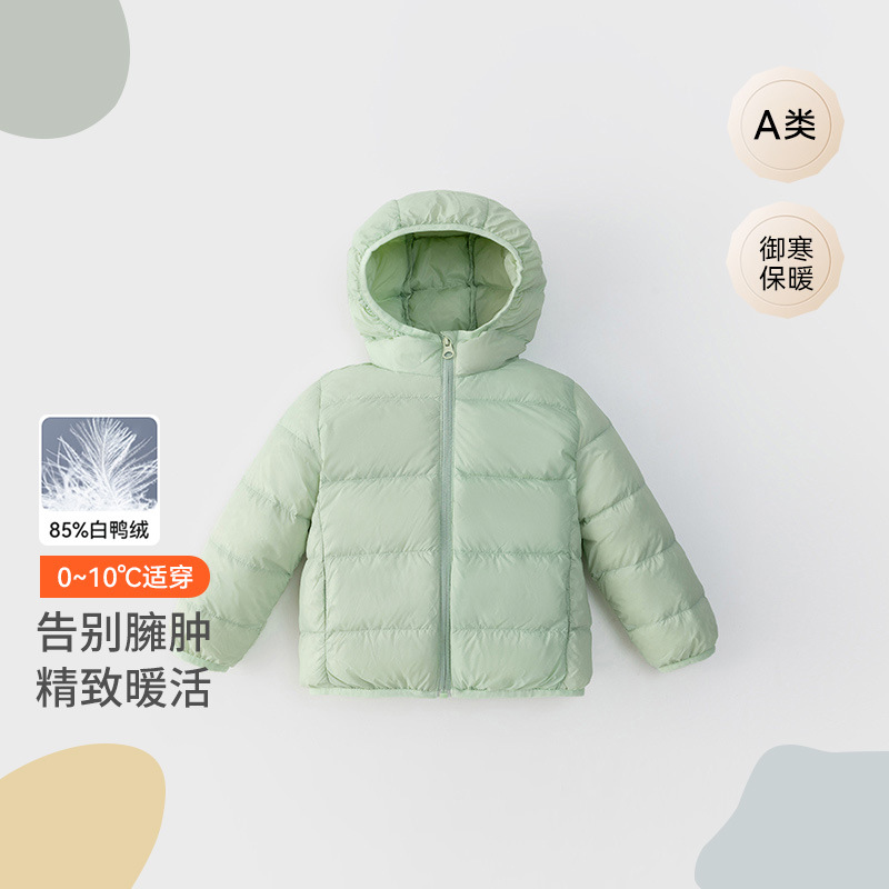 宝宝冬季羽绒服中小童冬款加厚连帽羽绒外套儿童纯色中短款外套