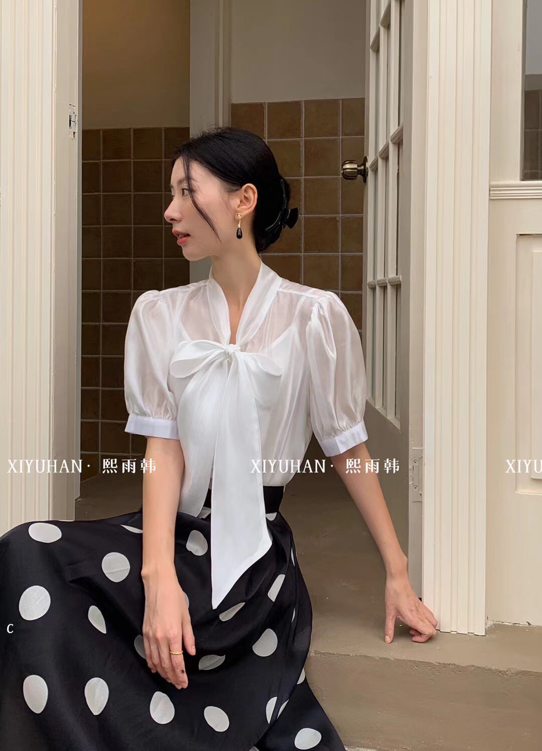 熙雨韩法式蝴蝶结气质女士衬衫上衣设计感通勤内搭法式衬衣女
