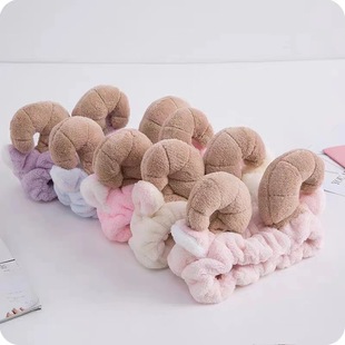 毛绒羊角束发带网红洗脸敷面膜发箍韩国新款可爱头箍捆发发带头饰