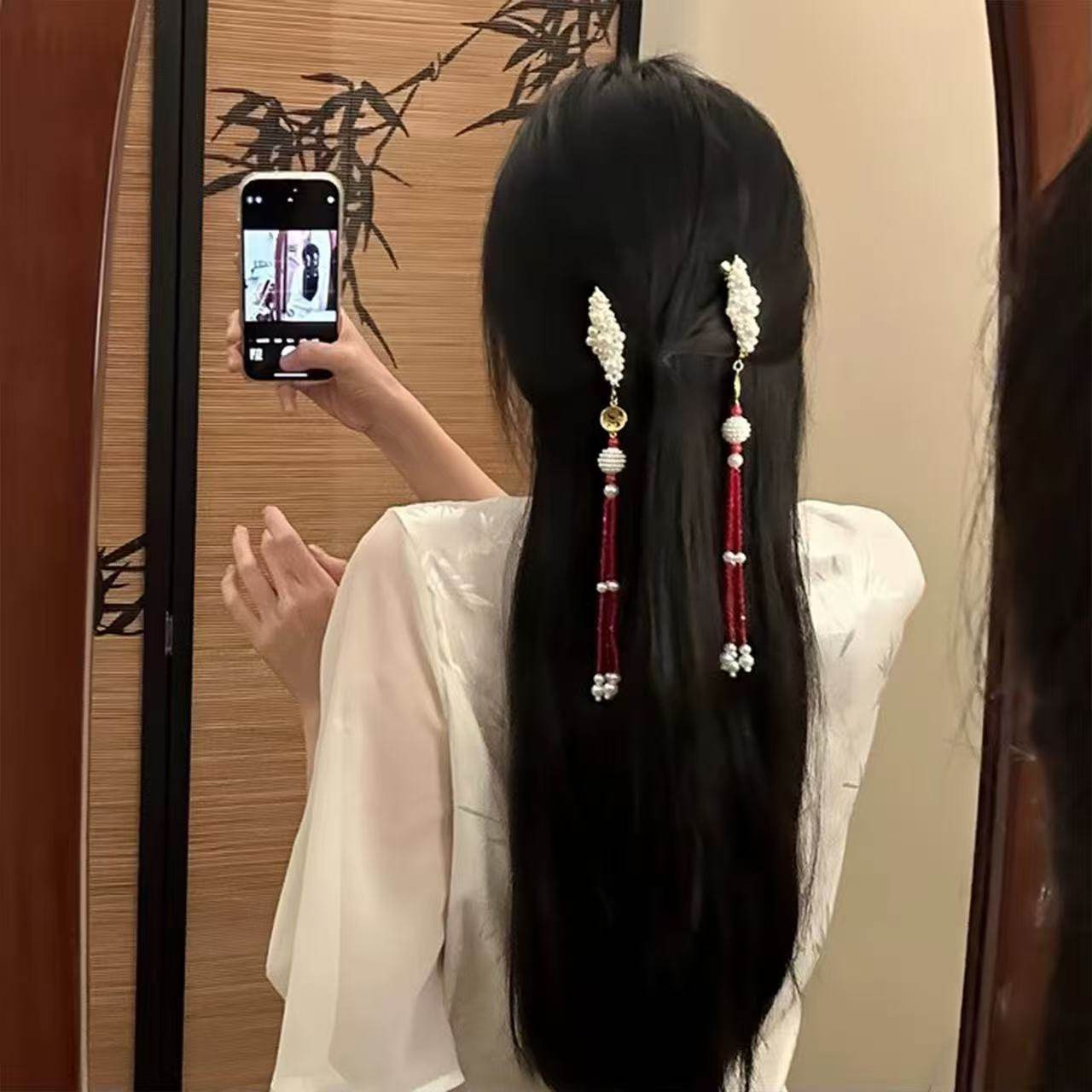 「朱堇映妆」新中式珍珠流苏发夹女古风气质边夹发饰,饰品/流行首饰/时尚饰品新,发饰,淘宝优惠券,粉丝福利购,淘宝优惠卷