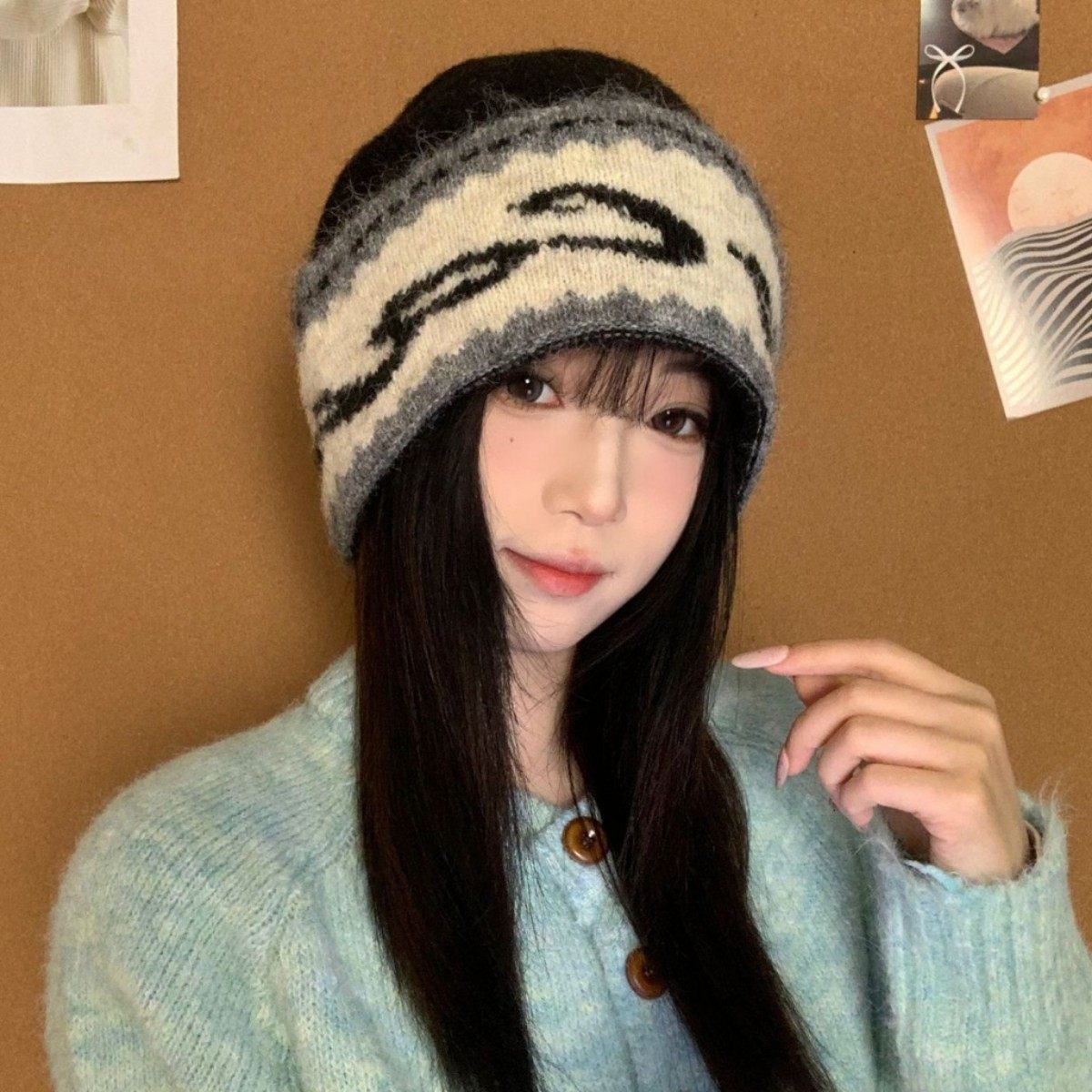 韩版百搭慵懒感堆堆帽子女款秋冬季保暖毛线针织帽显脸小包头冷帽