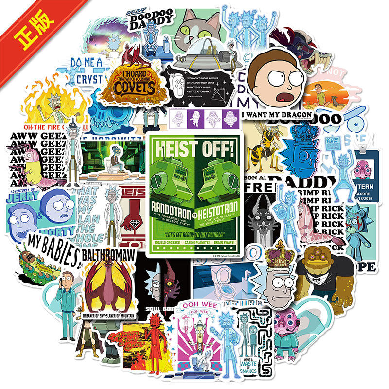 正版瑞克和莫蒂表情包心情贴纸卡通潮行李箱滑板平板电脑贴画防水
