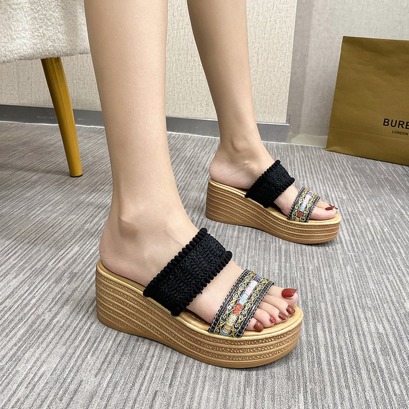 高跟坡跟凉拖鞋女夏防水台一字拖