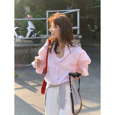 柠檬绿茶-春日韩系穿搭叠穿设计感条纹衬衫10122