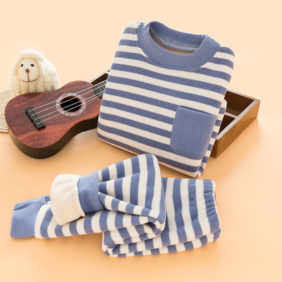 儿童保暖内衣套装加绒加厚秋冬季男童女童一体绒小孩打底宝宝睡衣