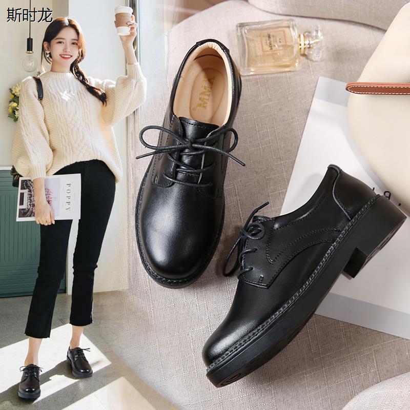 真皮英伦风正装小鞋女春季黑色配