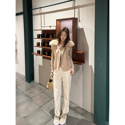 JnnlhStudio兔毛毛领针织马甲