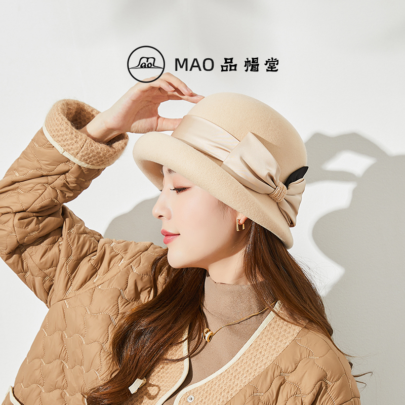 羊毛毡帽女时尚洋气法式复古卷边