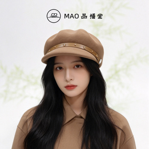 秋冬纯羊毛八角帽女显脸小