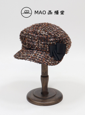 MAO品帽堂 粗花呢蝴蝶结羊毛报童帽女秋冬新款时尚气质名媛八角帽