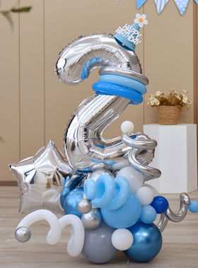 蓝色数字金属气球isn风宝宝123周岁派对场景布置装饰男孩儿童生日