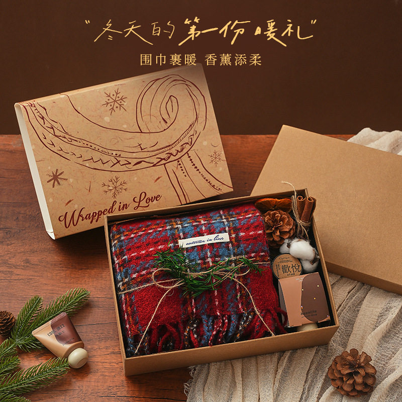 新年礼物氛围感红色围巾礼盒护手霜伴手礼马年礼物女生高级感礼物