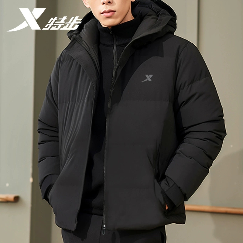 特步羽绒服连帽男百搭运动服正品