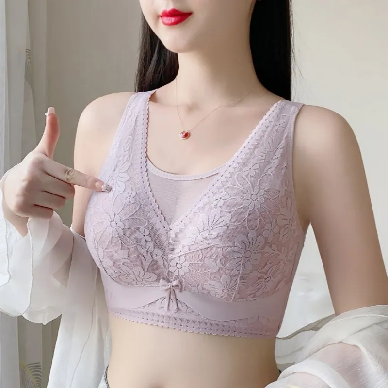 大胸显小内衣女薄款无钢圈全罩杯聚拢收副乳防下垂胖mm大码文胸罩