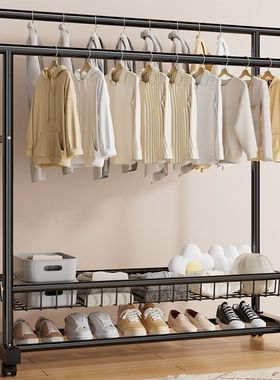 特厚衣架落地立式家用卧室阳台挂衣架简约特粗双杆移动宿舍衣E18