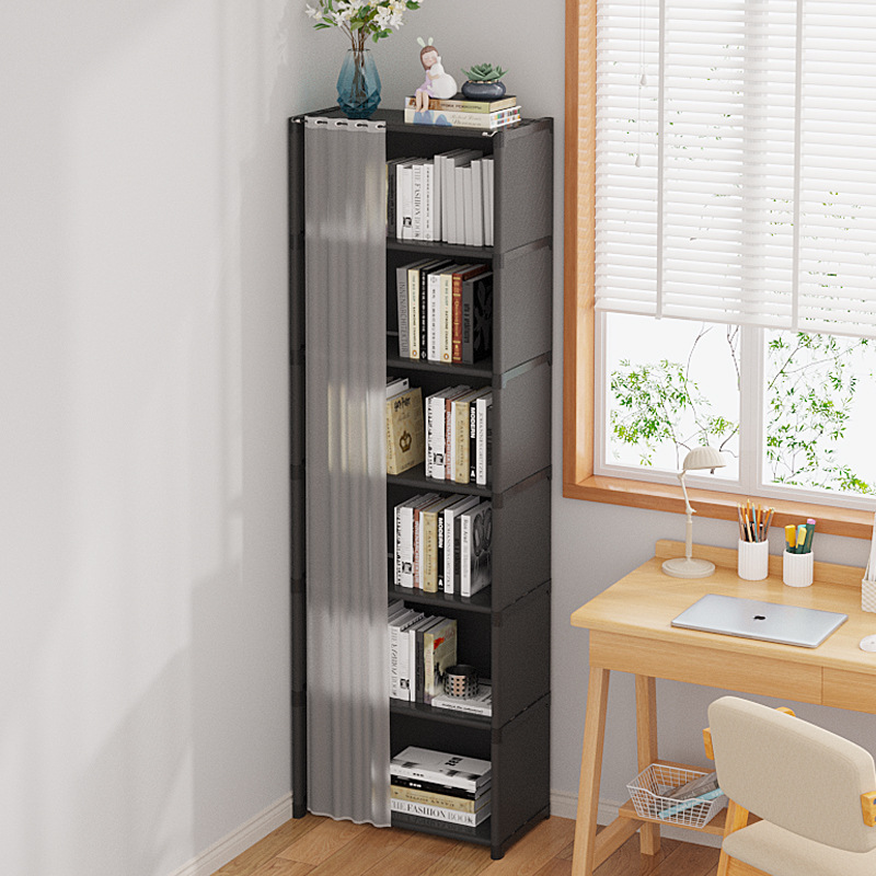 简易书架收纳置物架落地防尘家用靠墙卧室学生儿童储物窄小书柜J*