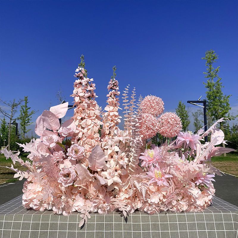 婚庆仿真花千代兰花排高端排花路引花T台花艺红色香槟系舞台背景