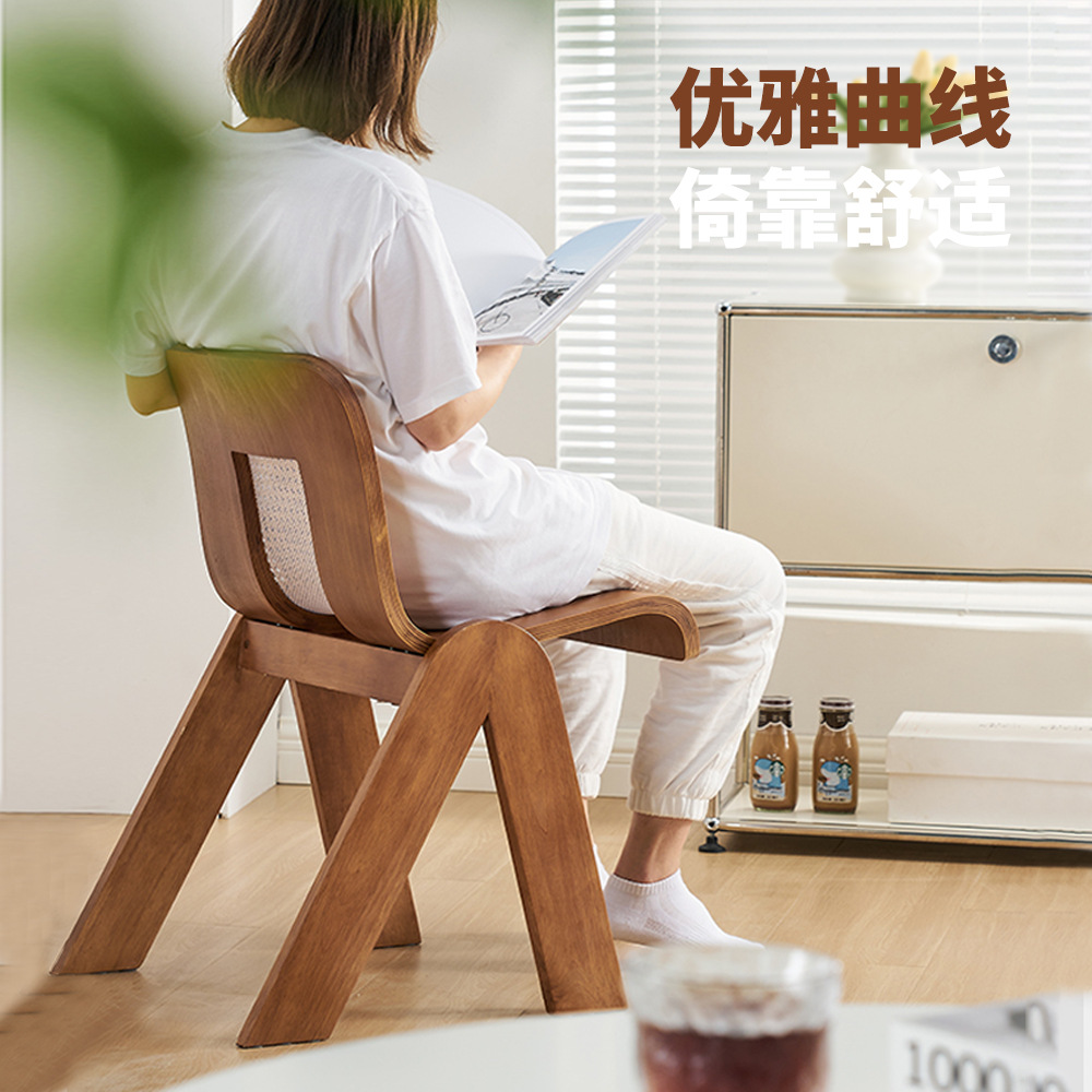 中古C椅法式轻奢设计师家用餐桌椅藤编休闲复古卧室创意化妆椅E18