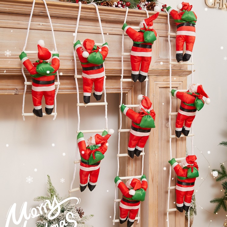 圣诞老人爬绳爬窗玩具圣诞节装饰品小摆件圣诞树挂件场景布置挂饰