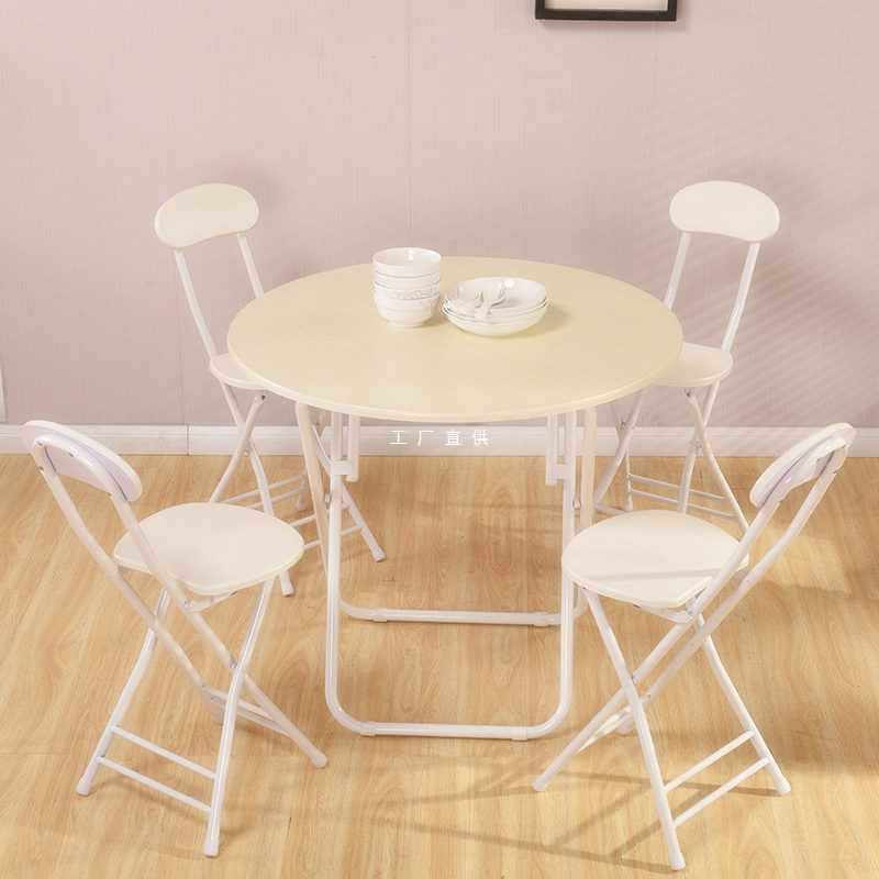 ?简约休闲圆桌折叠桌子家用餐桌小户型阳台白色小圆桌宿舍简易饭
