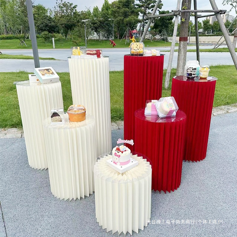 婚庆道具折叠甜品台摆件罗马柱路引圆柱立柱婚礼橱窗折纸装饰柱子