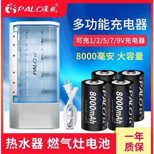 【8000毫安】1号充电电池充电器套装2-4节燃气灶充电电池D型R20