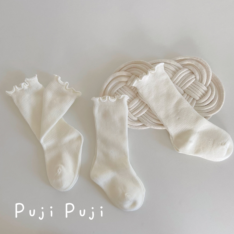 女童袜子春秋纯棉白色中筒袜公主袜秋天宝宝松口木耳边高筒婴儿袜