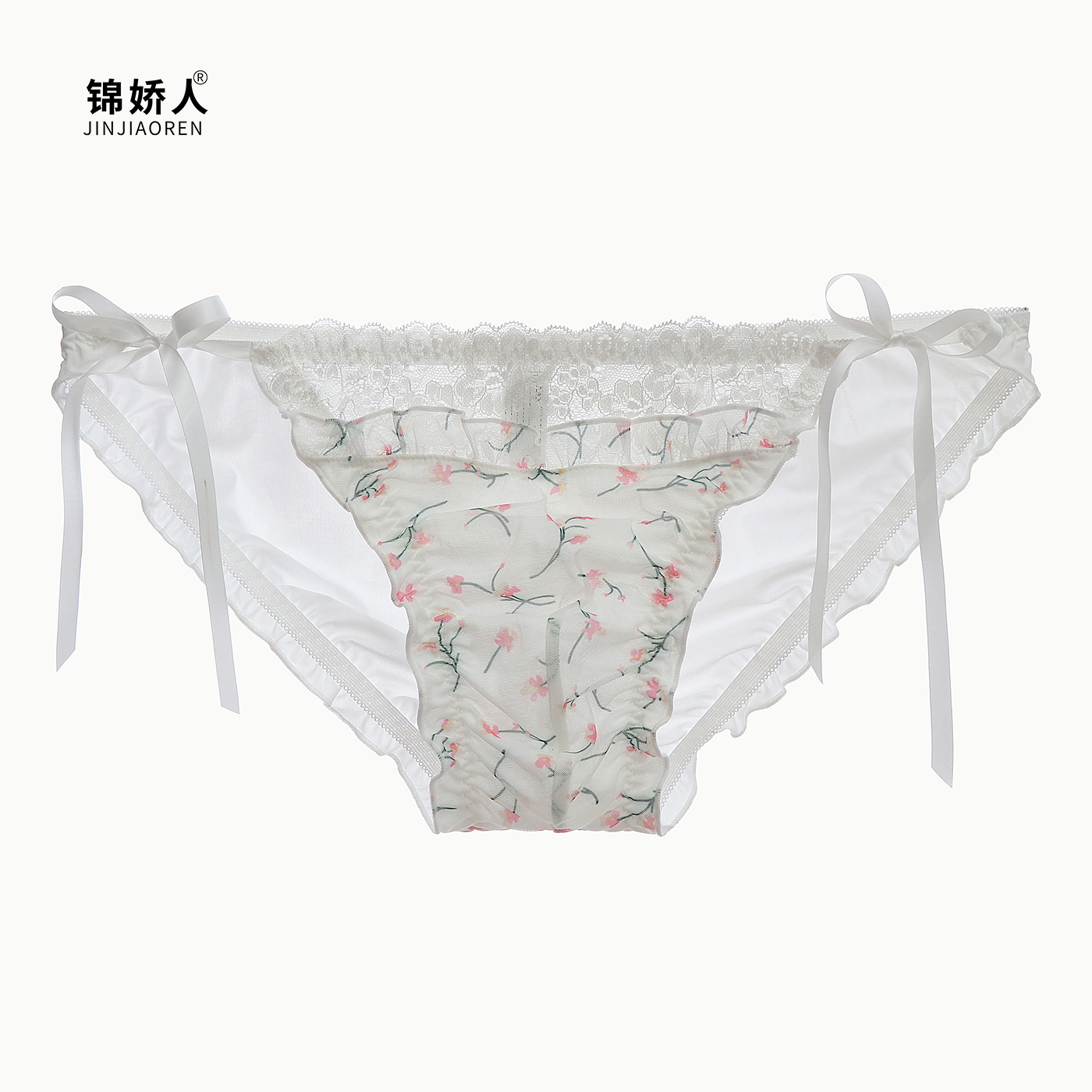 夏季美男公子伪娘网眼印花性感变装有囊袋系带中腰男士三角裤