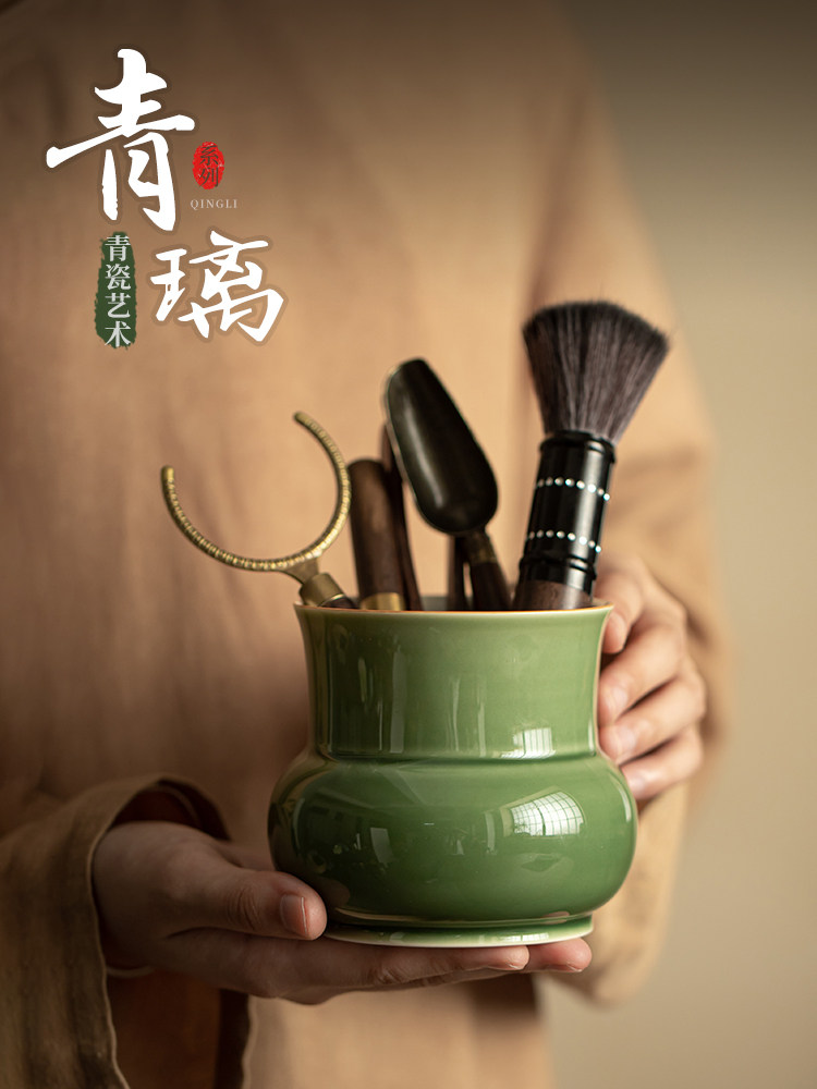 七玉清里茶道黑檀香六君子陶瓷茶筒功夫茶具配件茶刀茶夹茶匙