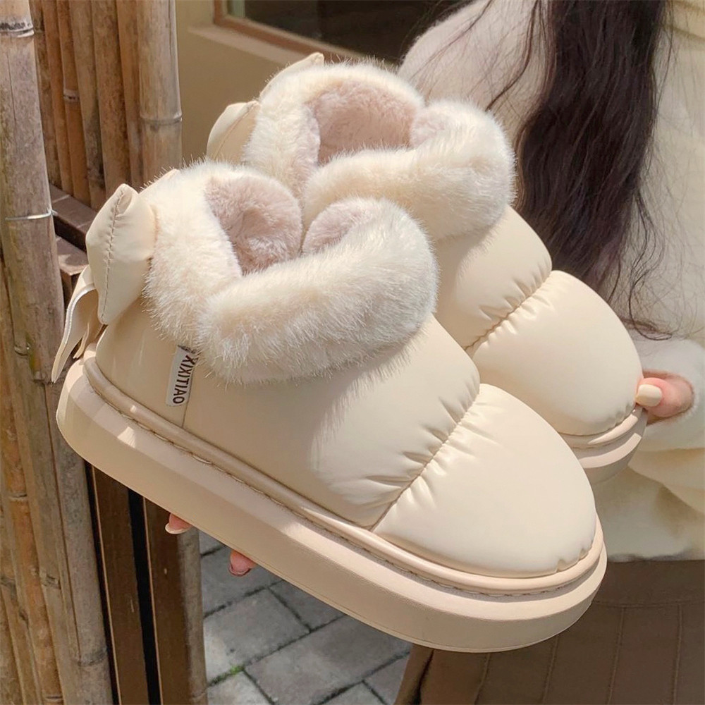 保暖加绒防水短筒雪地靴女冬季羽绒布可爱蝴蝶结厚底外穿甜美棉鞋,居家布艺,居家棉拖/棉鞋,淘宝优惠券,粉丝福利购,淘宝优惠卷